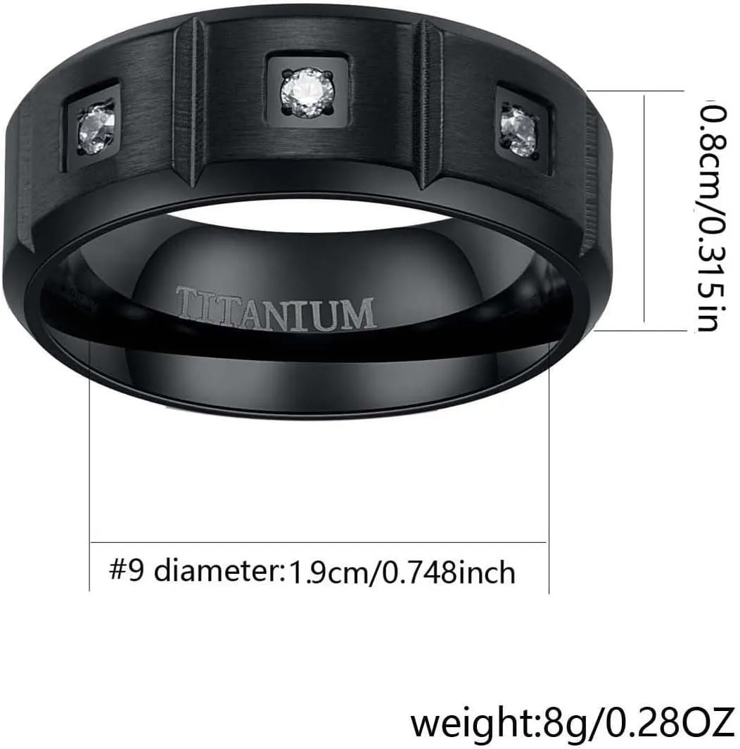 ringheart Couple Rings Matching Rings Black Plated 1.5CT AAA CZ 2pcs Women Wedding Ring Sets for Him and Her Rings Men Band