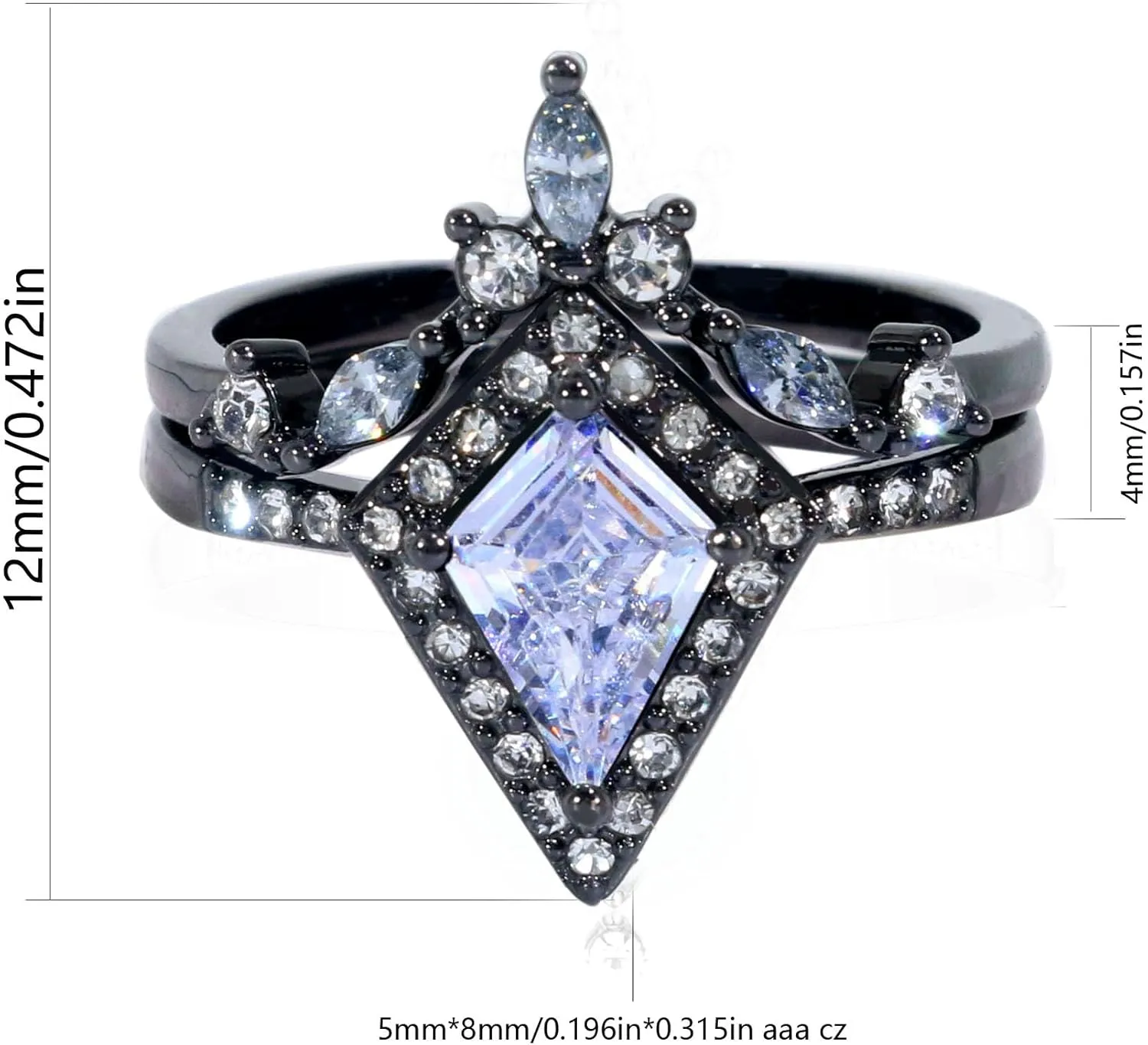 ringheart Couple Rings Matching Rings Black Plated 1.5CT AAA CZ 2pcs Women Wedding Ring Sets for Him and Her Rings Men Band