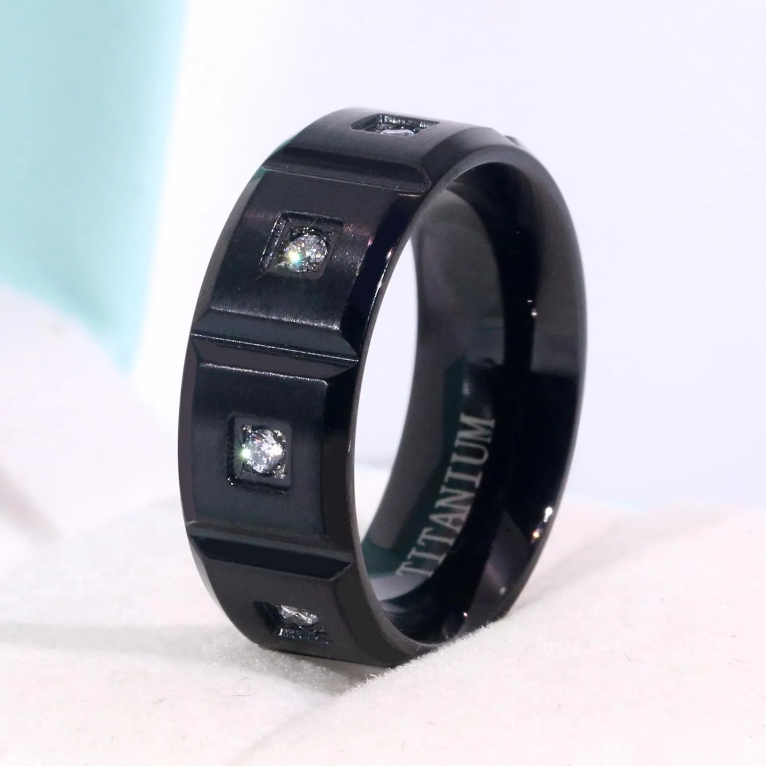 ringheart Couple Rings Matching Rings Black Plated 1.5CT AAA CZ 2pcs Women Wedding Ring Sets for Him and Her Rings Men Band