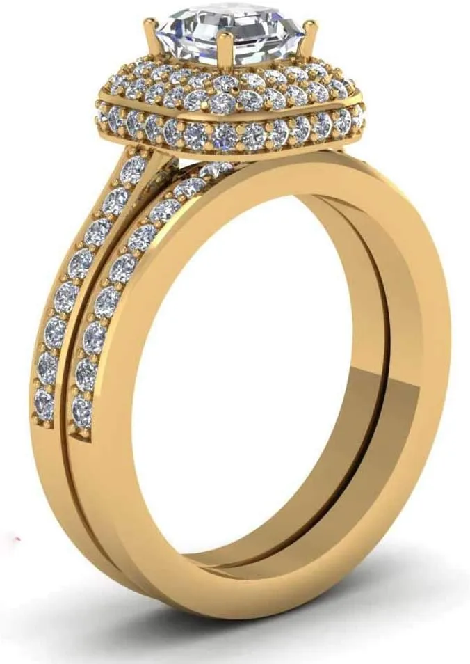 ringheart Couple Rings Matching Rings Yellow Gold Plated 1.5CT AAA CZ 2pcs Women Wedding Ring Sets for Him and Her Rings Men Band