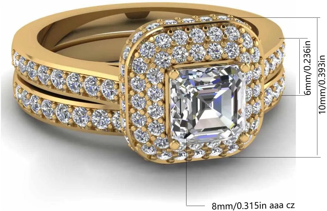 ringheart Couple Rings Matching Rings Yellow Gold Plated 1.5CT AAA CZ 2pcs Women Wedding Ring Sets for Him and Her Rings Men Band
