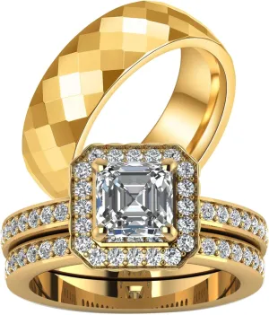 ringheart Couple Rings Matching Rings Yellow Gold Plated 1CT AAA CZ 2pcs Women Wedding Ring Sets for Him and Her Rings Men Band