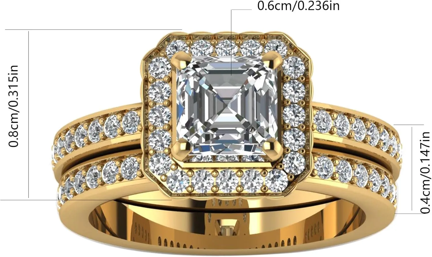 ringheart Couple Rings Matching Rings Yellow Gold Plated 1CT AAA CZ 2pcs Women Wedding Ring Sets for Him and Her Rings Men Band