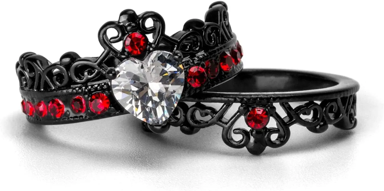 ringheart Crown Rings His and Her Ring Couple Rings Matching Ring 1ct CZ Womens Wedding Ring Sets Titanium steel Mens Wedding Bands