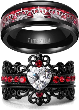 ringheart Crown Rings His and Her Ring Couple Rings Matching Ring 1ct CZ Womens Wedding Ring Sets Titanium steel Mens Wedding Bands