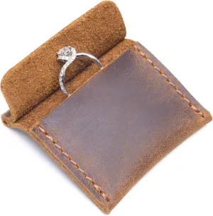Ringsun Small Leather Ring Pouch, Full Grain Leather Wedding Ring Case for Men & Women, Travel Ring Case, Proposal Ring Holder, Engagement Pouch, Bride & Groom Jewelry Storage, Brown