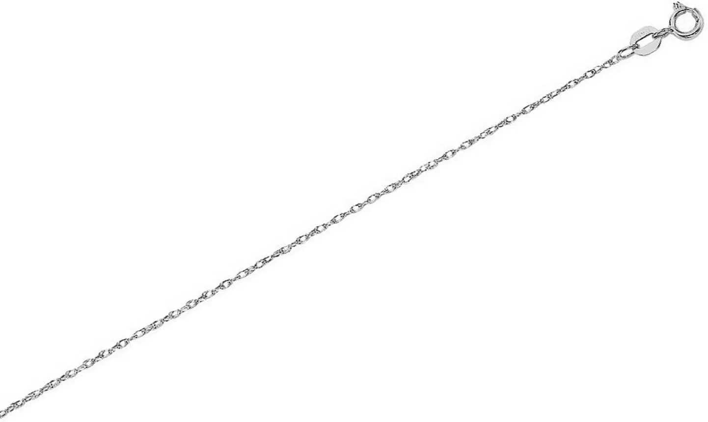 Ritastephens 10k Solid White Gold Lite or Sturdy Pendant Rope Chain Necklace (0.65mm, 1.1mm)