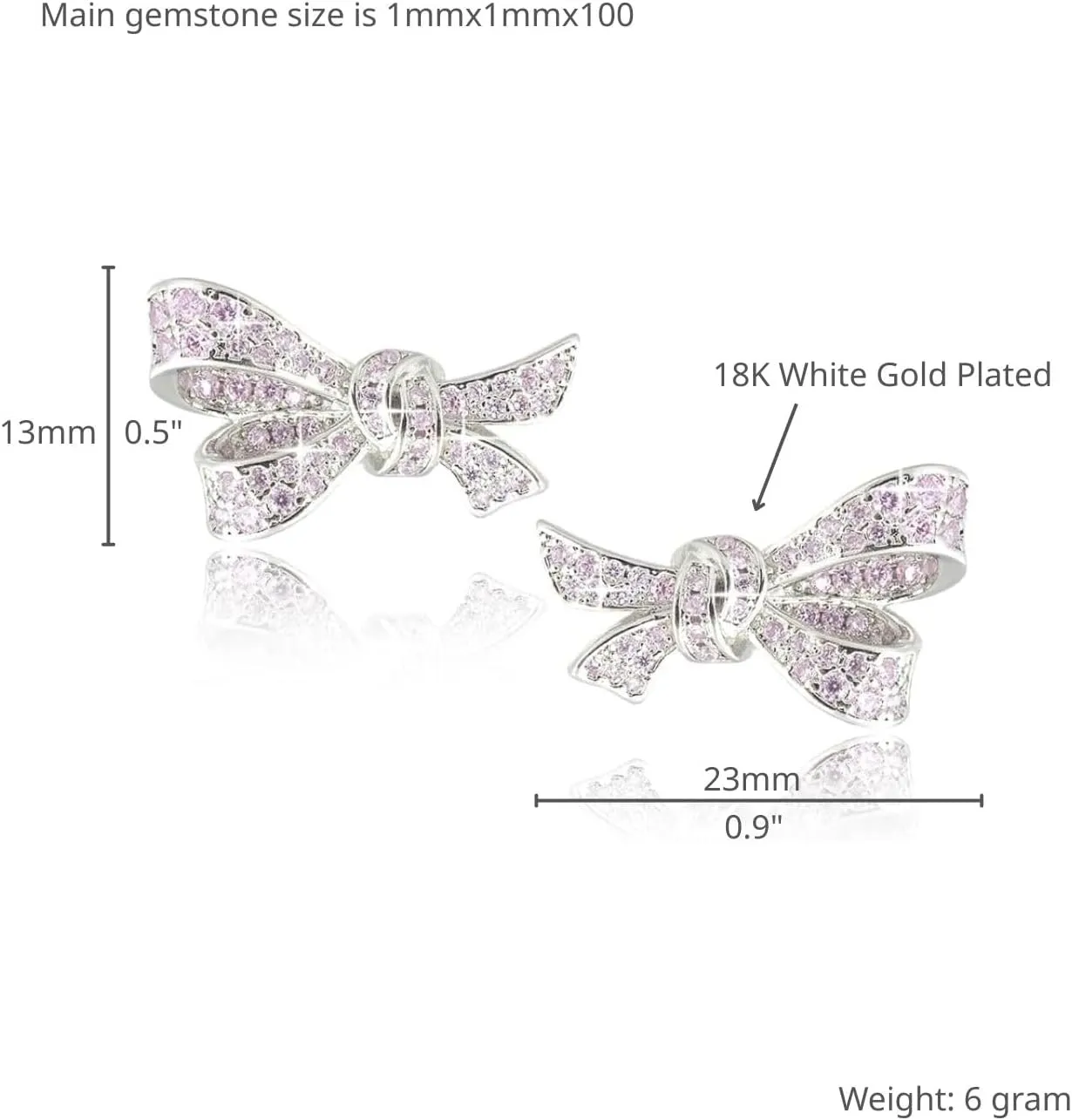 RIZILIA Bow Design Cubic Zirconia Stud Earrings in 18K White Gold Plated, Muliple colors available Hypoallergenic Lightweight Pierced Earrings, Elegant Gift for Women