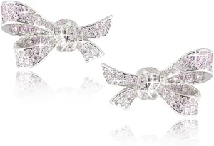 RIZILIA Bow Design Cubic Zirconia Stud Earrings in 18K White Gold Plated, Muliple colors available Hypoallergenic Lightweight Pierced Earrings, Elegant Gift for Women
