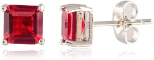 [RIZILIA CLASSIC] Stud Pierced Earrings with Square Emerald Cut Gemstones CZ [Multi-Colors available] in 18K White Gold Plated, Simple Modern Elegant