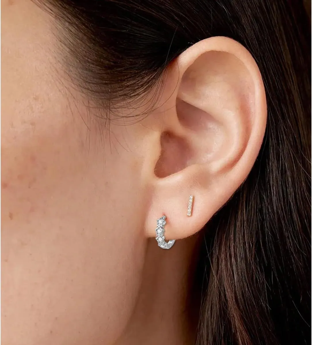 Rnivida 925 Sterling Silver Small Stars Cross Huggie Hoop Earring | Hypoallergenic Dainty Earrings for Women