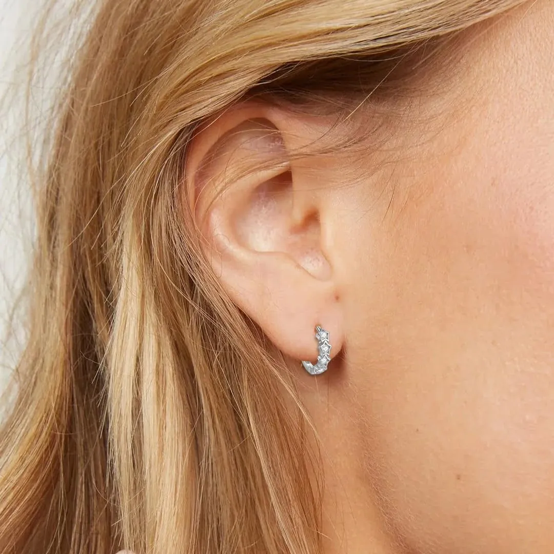 Rnivida 925 Sterling Silver Small Stars Cross Huggie Hoop Earring | Hypoallergenic Dainty Earrings for Women