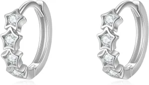 Rnivida 925 Sterling Silver Small Stars Cross Huggie Hoop Earring | Hypoallergenic Dainty Earrings for Women