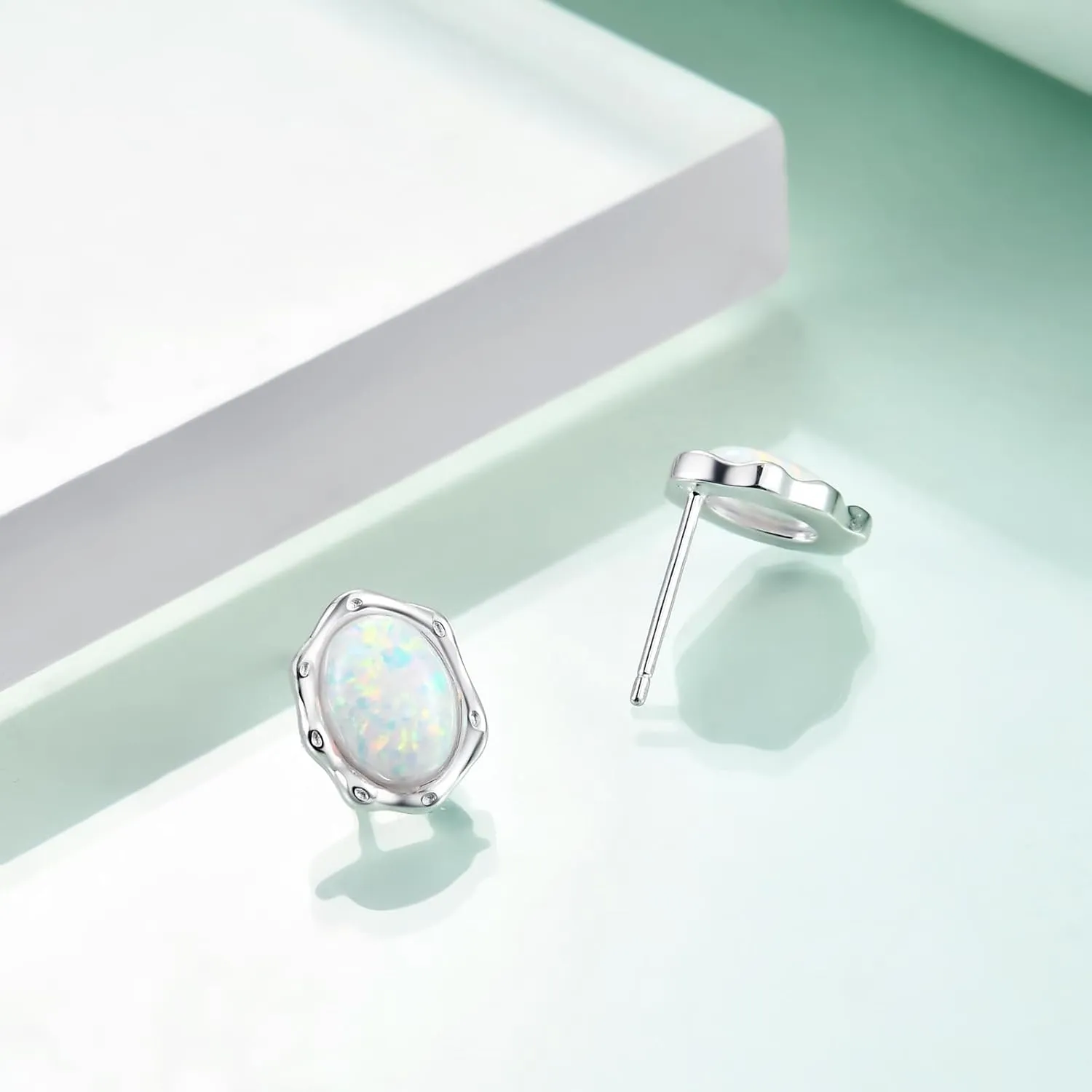 Rnivida 925 Sterling Silver White Opal Stud Earrings for Women - Hypoallergenic, Safe for Sensitive Ears