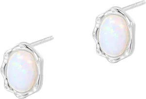 Rnivida 925 Sterling Silver White Opal Stud Earrings for Women - Hypoallergenic, Safe for Sensitive Ears