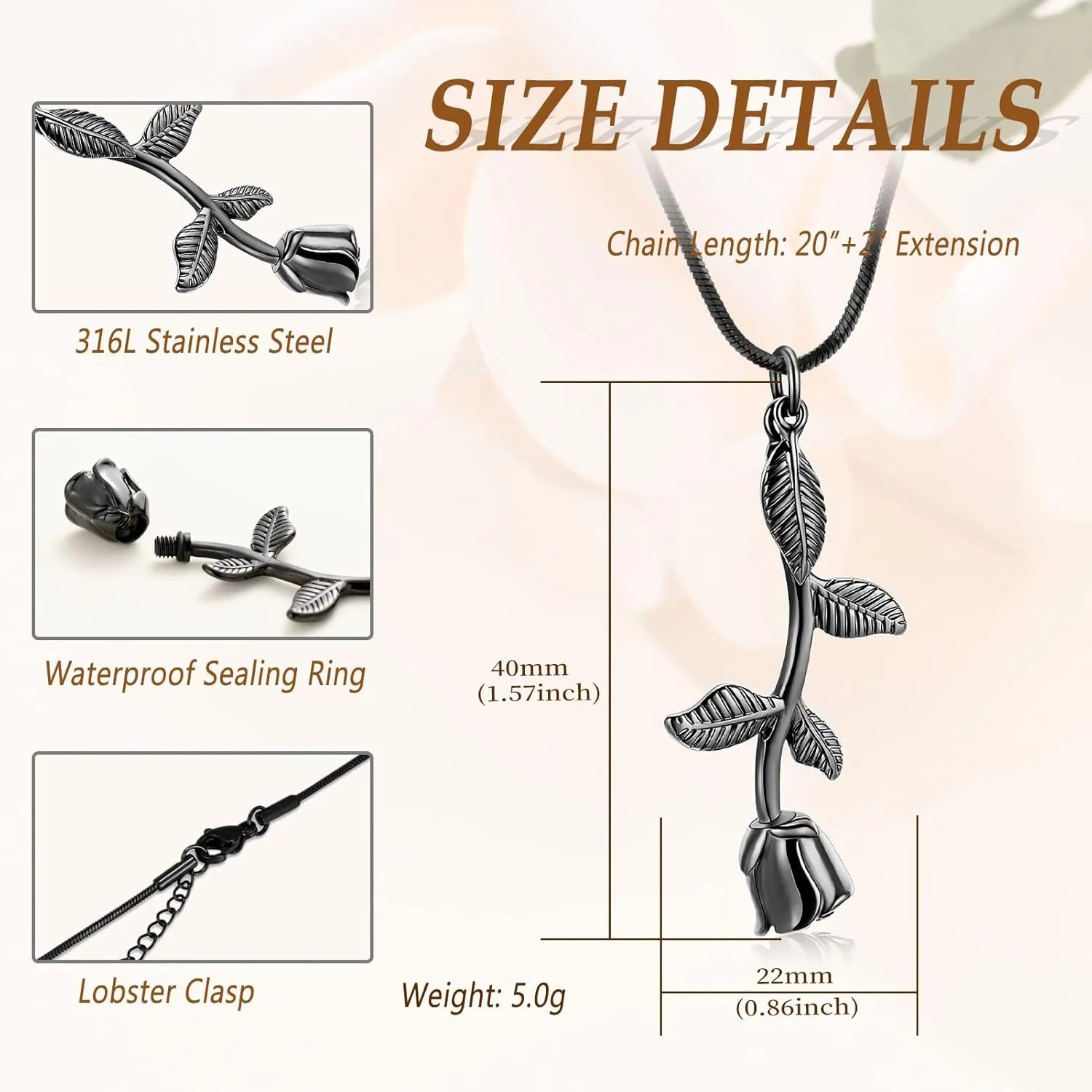 Rose Flower Cremation Jewelry Urn Necklaces for Ashes, Cremation Ash Jewelry Memorial Pendants for Human Pets Ashes