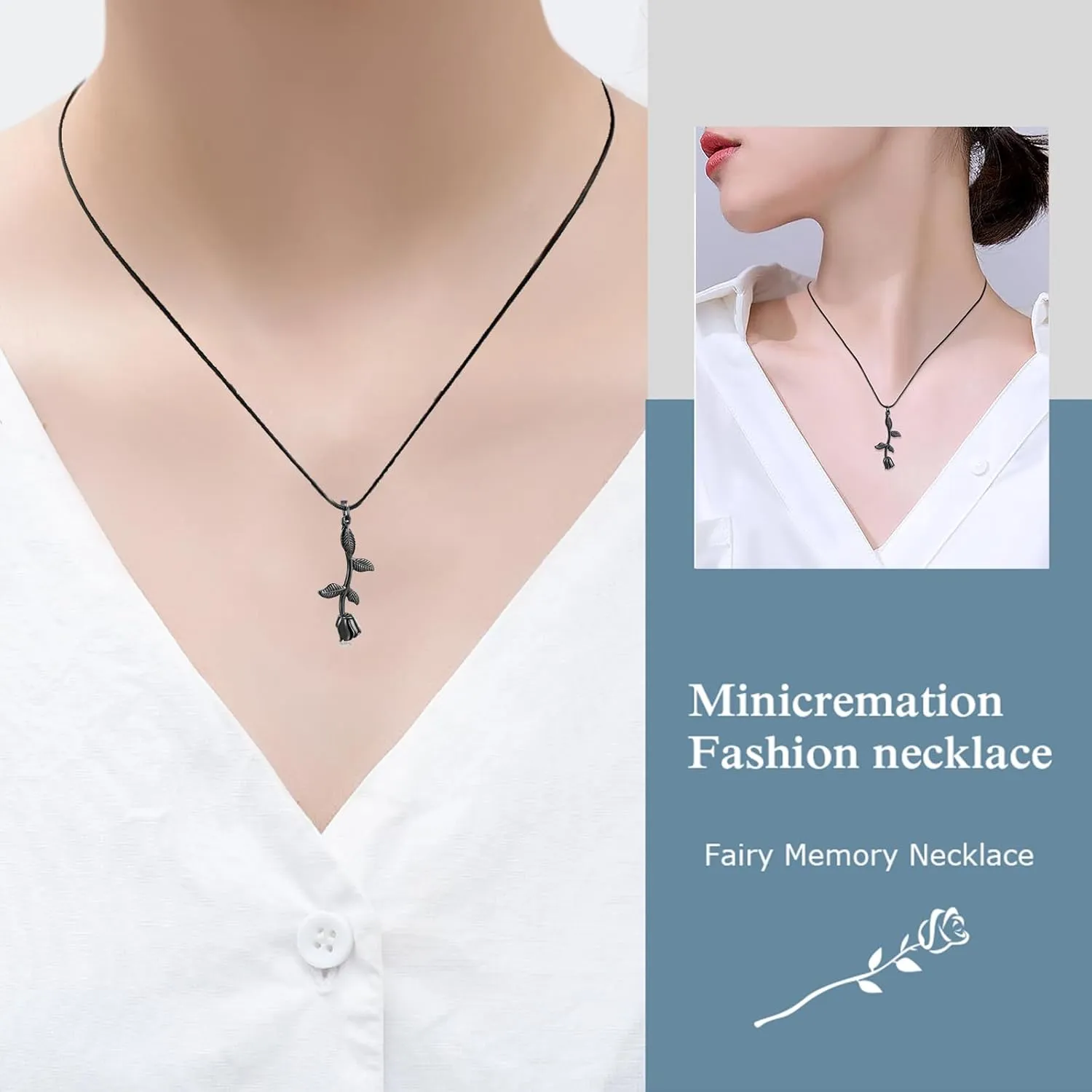 Rose Flower Cremation Jewelry Urn Necklaces for Ashes, Cremation Ash Jewelry Memorial Pendants for Human Pets Ashes