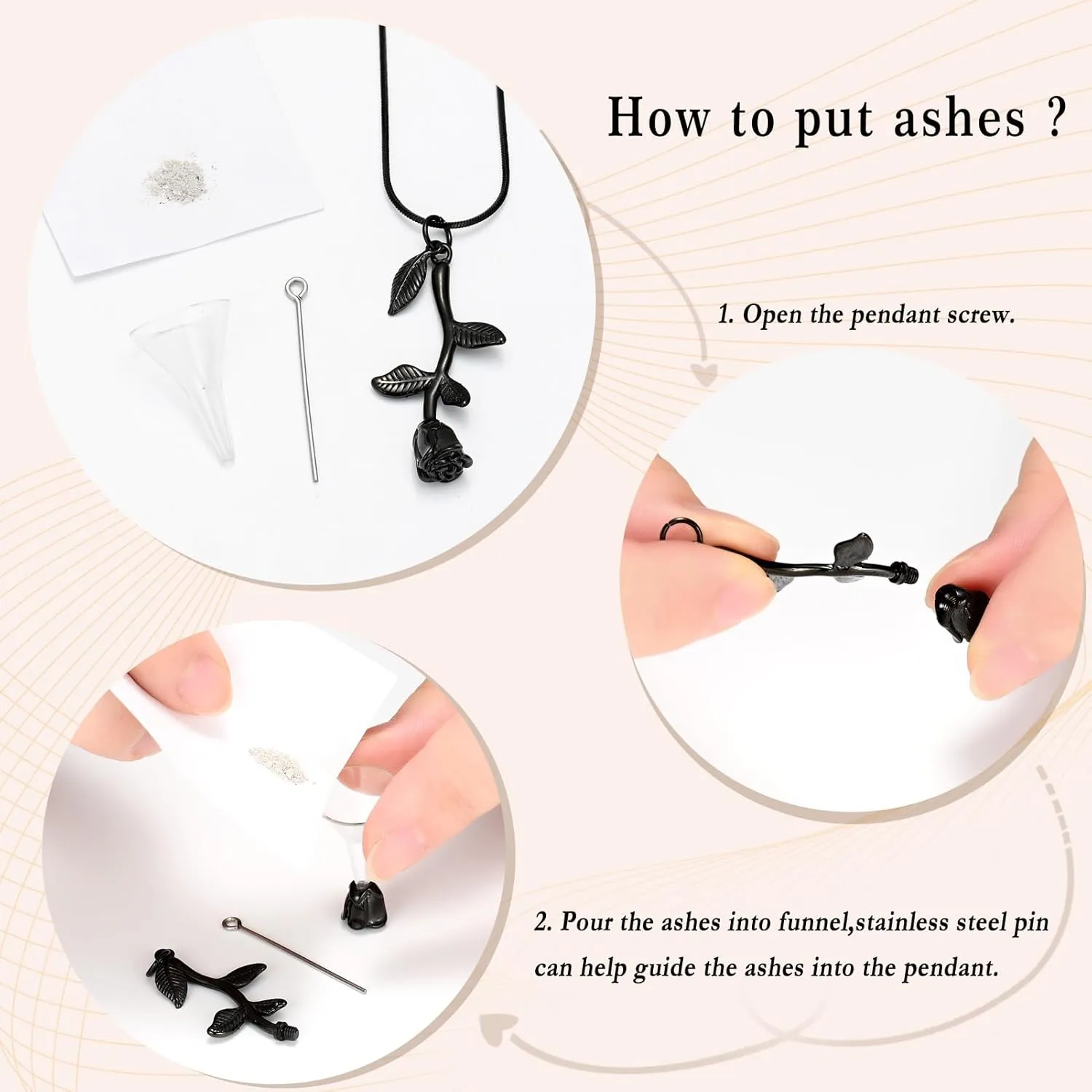 Rose Flower Cremation Jewelry Urn Necklaces for Ashes, Cremation Ash Jewelry Memorial Pendants for Human Pets Ashes