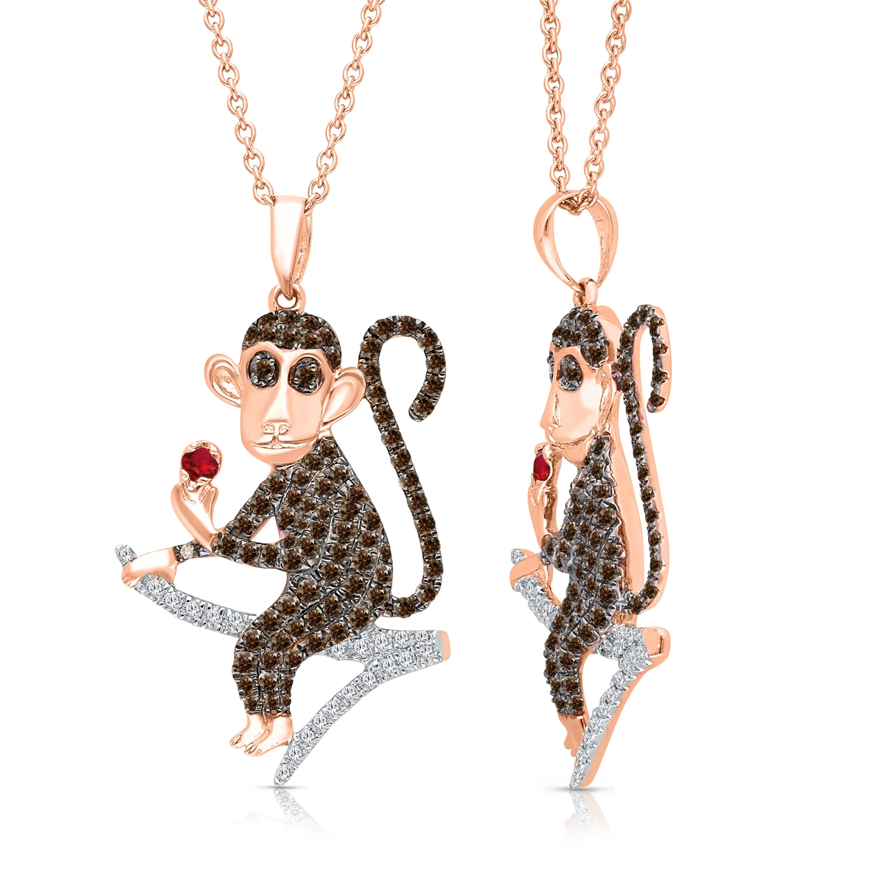Rose Gold Coco & White Diamond Monkey Pendant