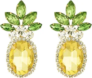 Rosemarie & Jubalee Women's Fun And Fruity Statement Yellow And Green Crystal Rhinestone Pineapple Jewelry
