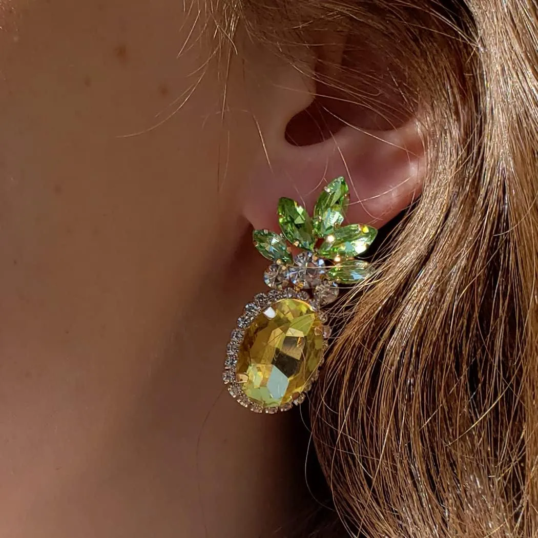 Rosemarie & Jubalee Women's Fun And Fruity Statement Yellow And Green Crystal Rhinestone Pineapple Jewelry