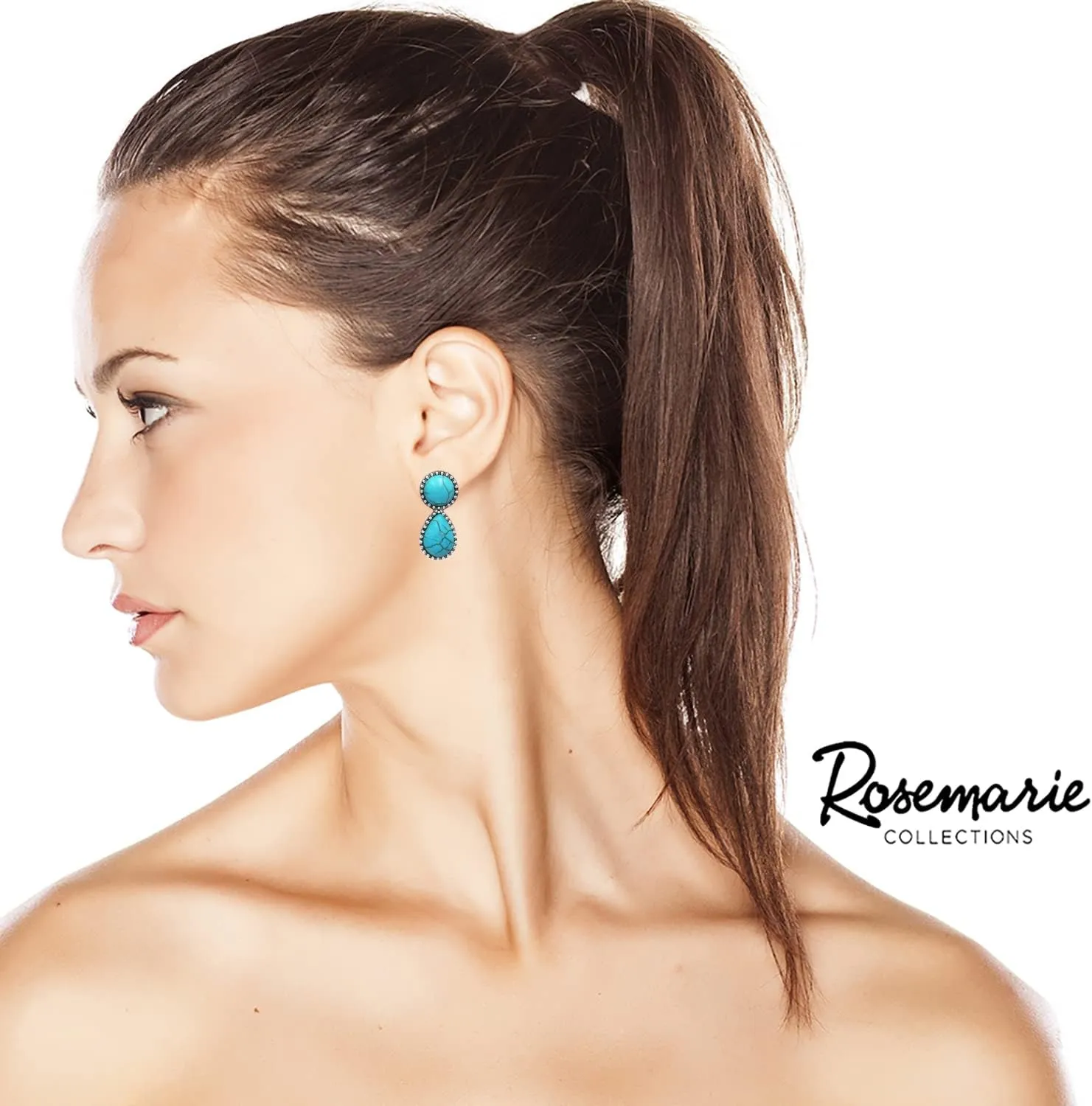 Rosemarie & Jubalee Women's Set of 3 Pairs Western Cowgirl Fun Concho Style Natural Howlite Post Back Earrings