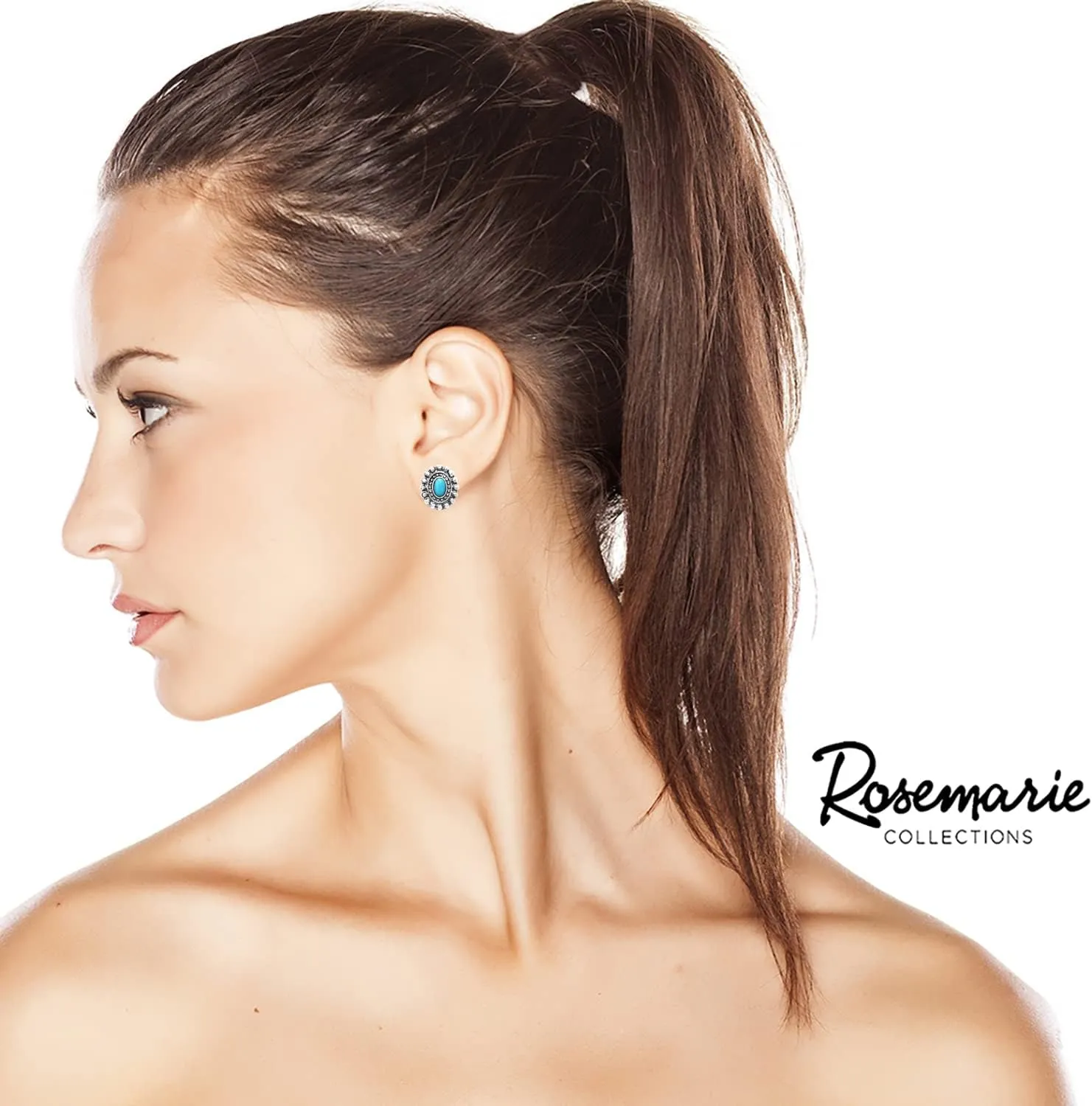 Rosemarie & Jubalee Women's Set of 3 Pairs Western Cowgirl Fun Concho Style Natural Howlite Post Back Earrings