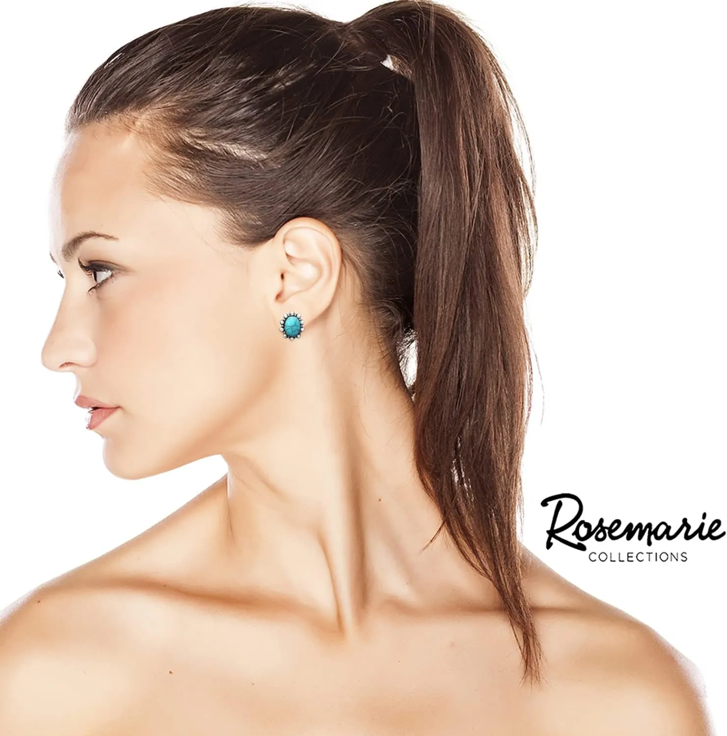 Rosemarie & Jubalee Women's Set of 3 Pairs Western Cowgirl Fun Concho Style Natural Howlite Post Back Earrings