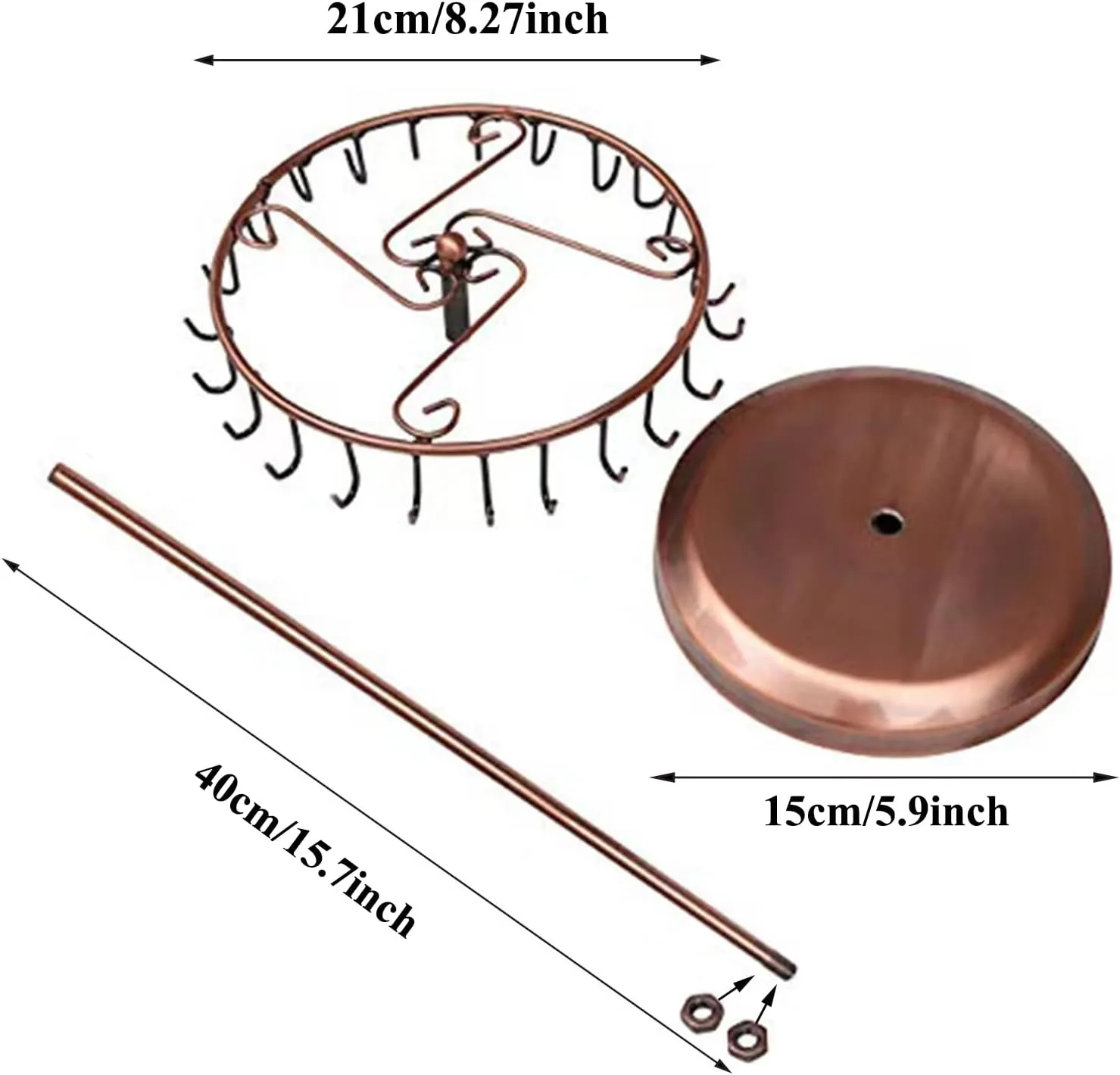 Rotating Necklace Holder Jewelry Organizer Display Stand 15.7-Inch with 23 Hooks (long-copper)