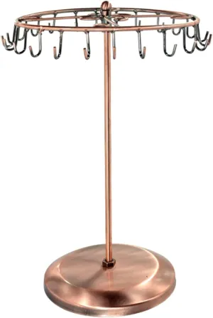 Rotating Necklace Holder Jewelry Organizer Display Stand 15.7-Inch with 23 Hooks (long-copper)
