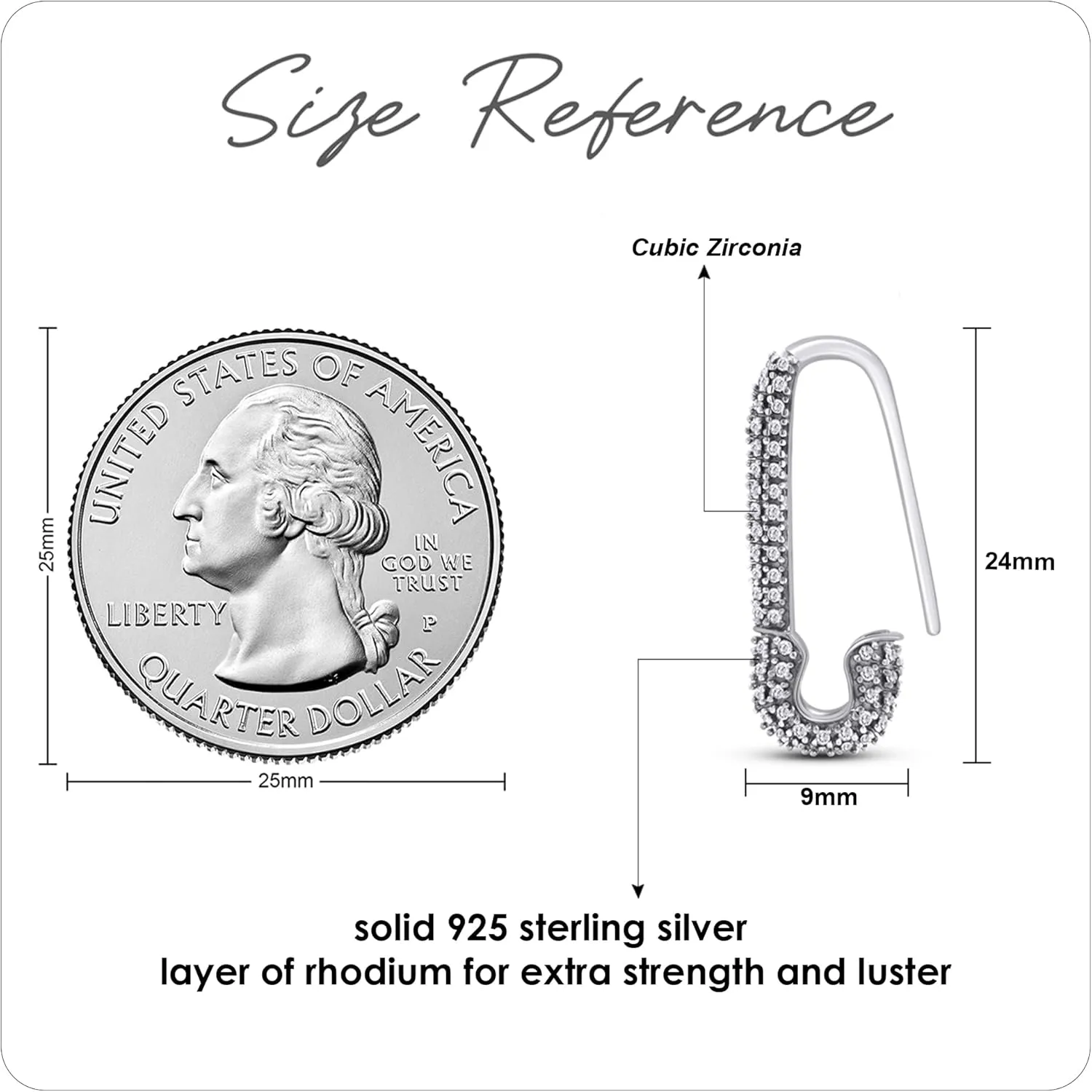 Round Cut White Cubic Zirconia Safety Pin SINGLE Dangle Hoop Earring Jewelry gift for Women in 14K Gold Plated Sterling Silver