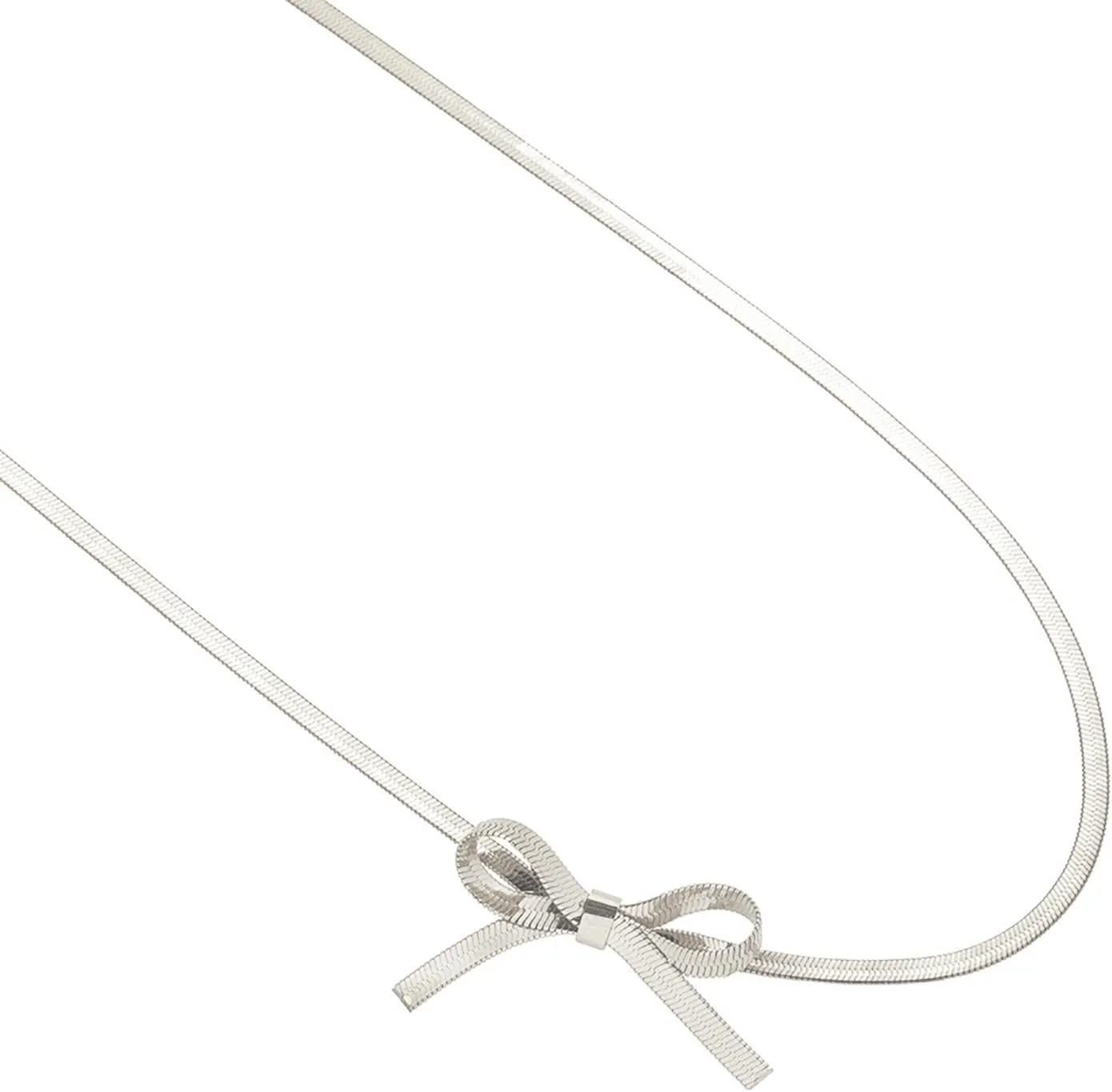 Rrdaily Fashion Bow Necklaces for Teen Girls 18k Gold Silver Dainty Snake Bone Necklace Titanium Steel Bowknot Bow Tie Titanium Steel Jewelry Gift for Women