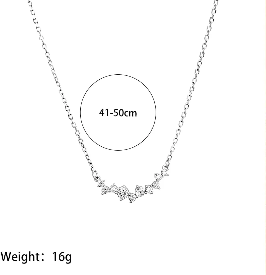 Rrdaily Gold Crystal Cluster Pendant Necklace for Women Sparkling Tiny Zirconia Adjustable Fine Chain Choker Necklace Sweet Silver Wedding Party Jewelry Gift