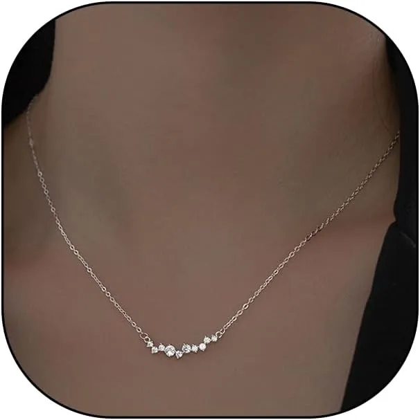 Rrdaily Gold Crystal Cluster Pendant Necklace for Women Sparkling Tiny Zirconia Adjustable Fine Chain Choker Necklace Sweet Silver Wedding Party Jewelry Gift