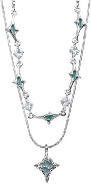 Rrdaily Punk Layered Star Statement Necklace for Women Adjustable Chunky Chain Zircon Star Pendant Choker Exaggerated Star Necklace Y2K Jewelry Accessories