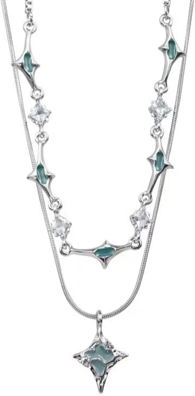 Rrdaily Punk Layered Star Statement Necklace for Women Adjustable Chunky Chain Zircon Star Pendant Choker Exaggerated Star Necklace Y2K Jewelry Accessories
