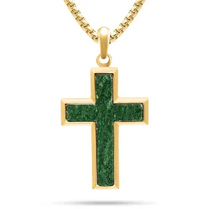 RTZN Jade Cross Necklace for Men  Premium Mens Pendant Necklaces  Green Jade Cross Pendant for Men with Stainless Steel Chain 22" Inch 2" Extension  Luxurious 18K Gold Plated Mens Jewelry Necklace