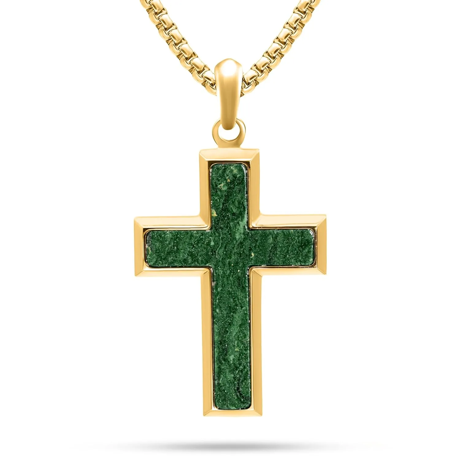 RTZN Jade Cross Necklace for Men  Premium Mens Pendant Necklaces  Green Jade Cross Pendant for Men with Stainless Steel Chain 22" Inch 2" Extension  Luxurious 18K Gold Plated Mens Jewelry Necklace