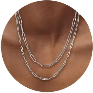 RWQIAN 18k Gold Paperclip Chain Link Necklace Dainty Paperclip Link Chain Layered Necklace Oval Link Chains Necklaces Set for Women Girls