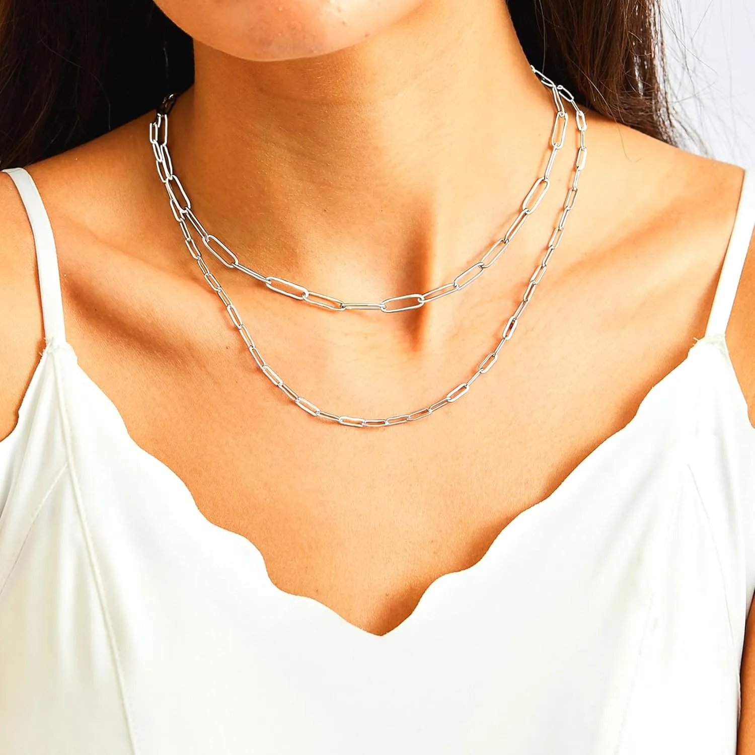 RWQIAN 18k Gold Paperclip Chain Link Necklace Dainty Paperclip Link Chain Layered Necklace Oval Link Chains Necklaces Set for Women Girls