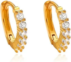 S925 Sterling Silver Diamonds Hoop Earrings for Women Minimalist Rhinestone Small Huggie Hoops Earrings Geometry Disc Circle Cartilage Earrings