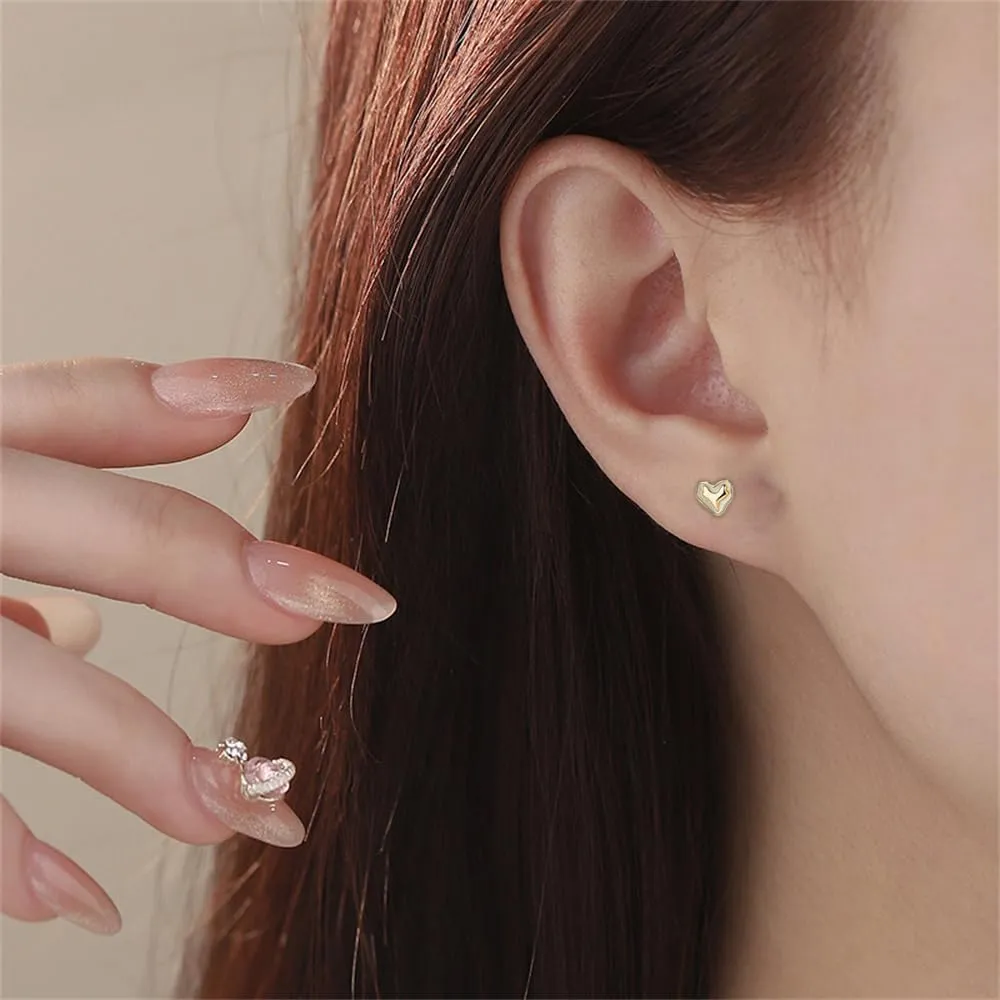 S925 Sterling Silver Heart Stud Earrings for Women Minimalist Tiny Love Hearts Statement Cartilage Stud Earrings Hypoallergenic Dainty Ear Jewelry