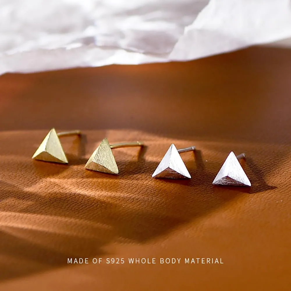 S925 Sterling Silver Tiny Triangle Stud Earrings/Brushed Finish