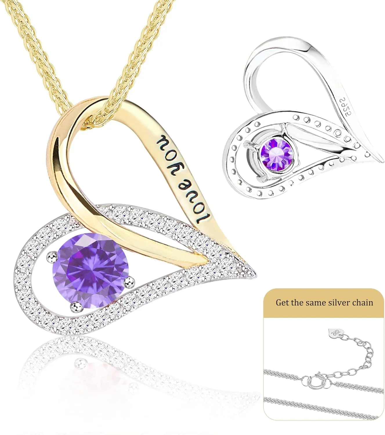S925 Sterling Silver TwoTone Gold Heart Pendant Necklace | 18 2 Adjustable Necklace for Women with Bonus S925 Silver TwoTone Chain