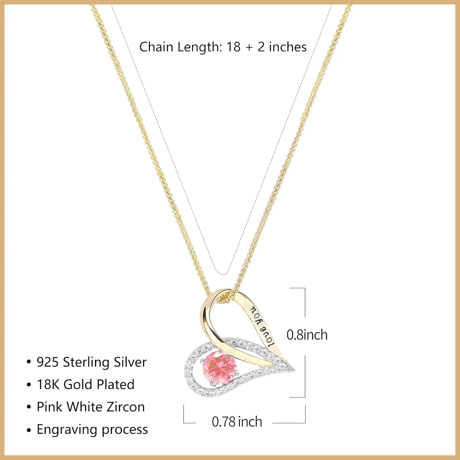 S925 Sterling Silver TwoTone Gold Heart Pendant Necklace | 18 2 Adjustable Necklace for Women with Bonus S925 Silver TwoTone Chain