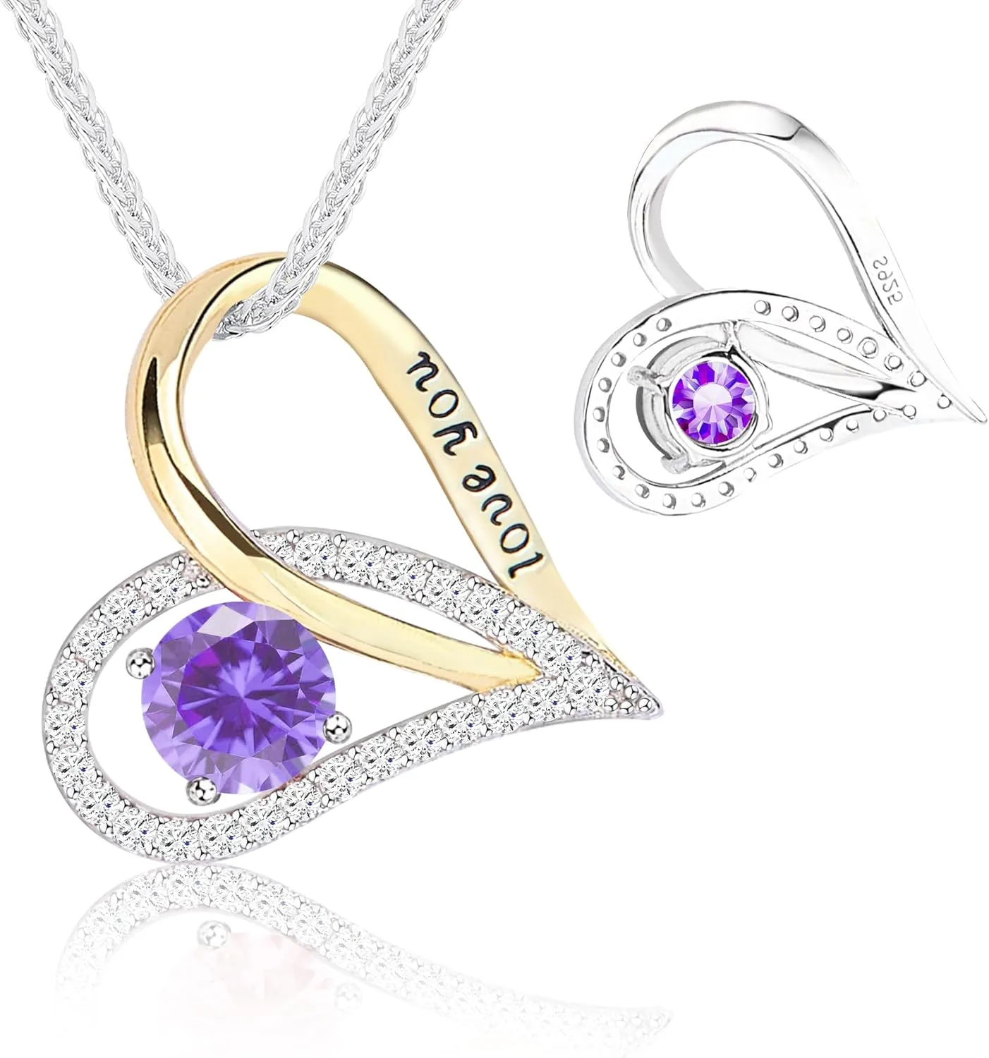 S925 Sterling Silver TwoTone Gold Heart Pendant Necklace | 18 2 Adjustable Necklace for Women with Bonus S925 Silver TwoTone Chain