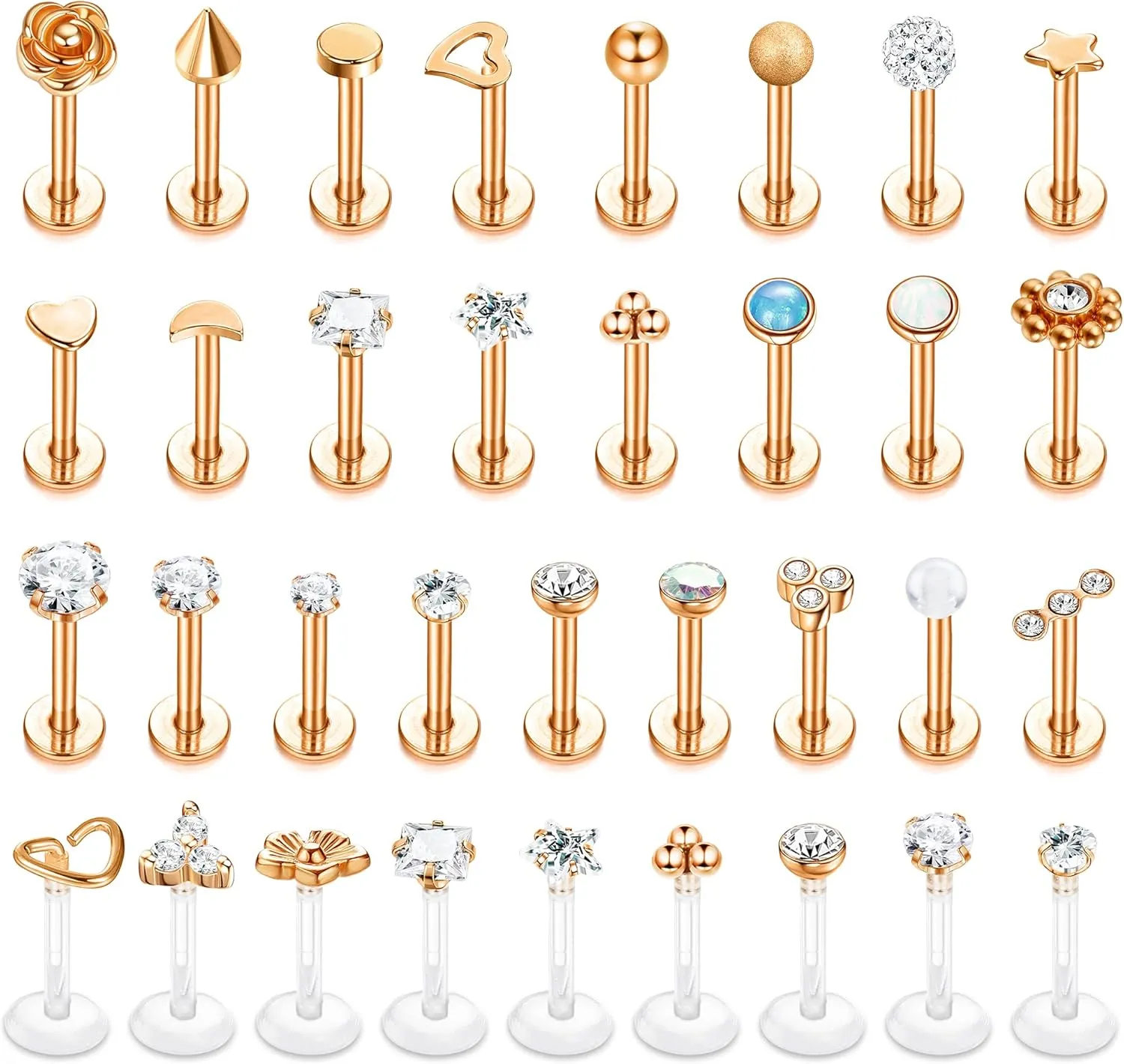 Sanfenly Lip Rings for Women Men 16G Medusa Labret Lip Piercing Jewelry 6MM 8MM Lip Ring Studs Silver Gold Black Rose Gold Tragus Helix Cartilage Earrings