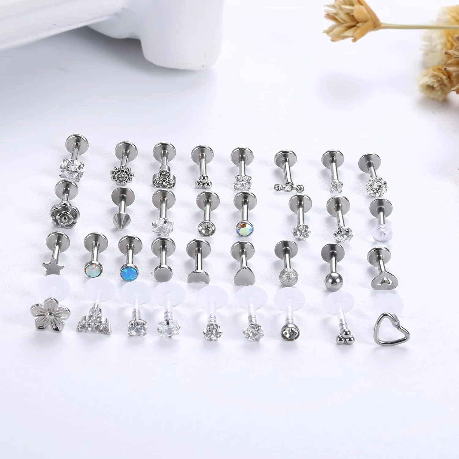 Sanfenly Lip Rings for Women Men 16G Medusa Labret Lip Piercing Jewelry 6MM 8MM Lip Ring Studs Silver Gold Black Rose Gold Tragus Helix Cartilage Earrings