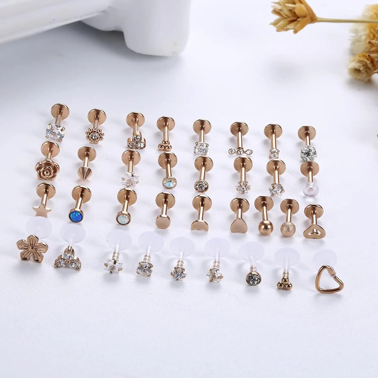 Sanfenly Lip Rings for Women Men 16G Medusa Labret Lip Piercing Jewelry 6MM 8MM Lip Ring Studs Silver Gold Black Rose Gold Tragus Helix Cartilage Earrings
