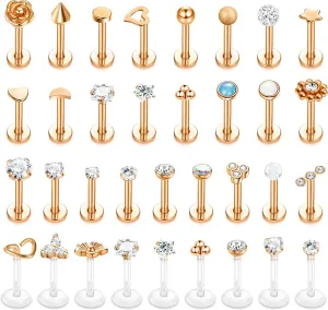 Sanfenly Lip Rings for Women Men 16G Medusa Labret Lip Piercing Jewelry 6MM 8MM Lip Ring Studs Silver Gold Black Rose Gold Tragus Helix Cartilage Earrings